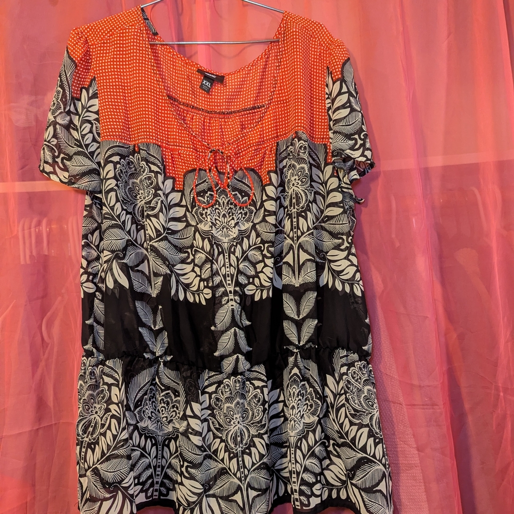 Massimo Red and Black Floral Blouse